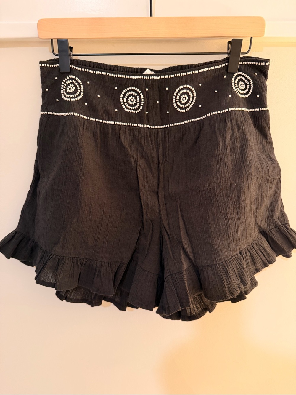 Black Embellished Ruffle Shorts